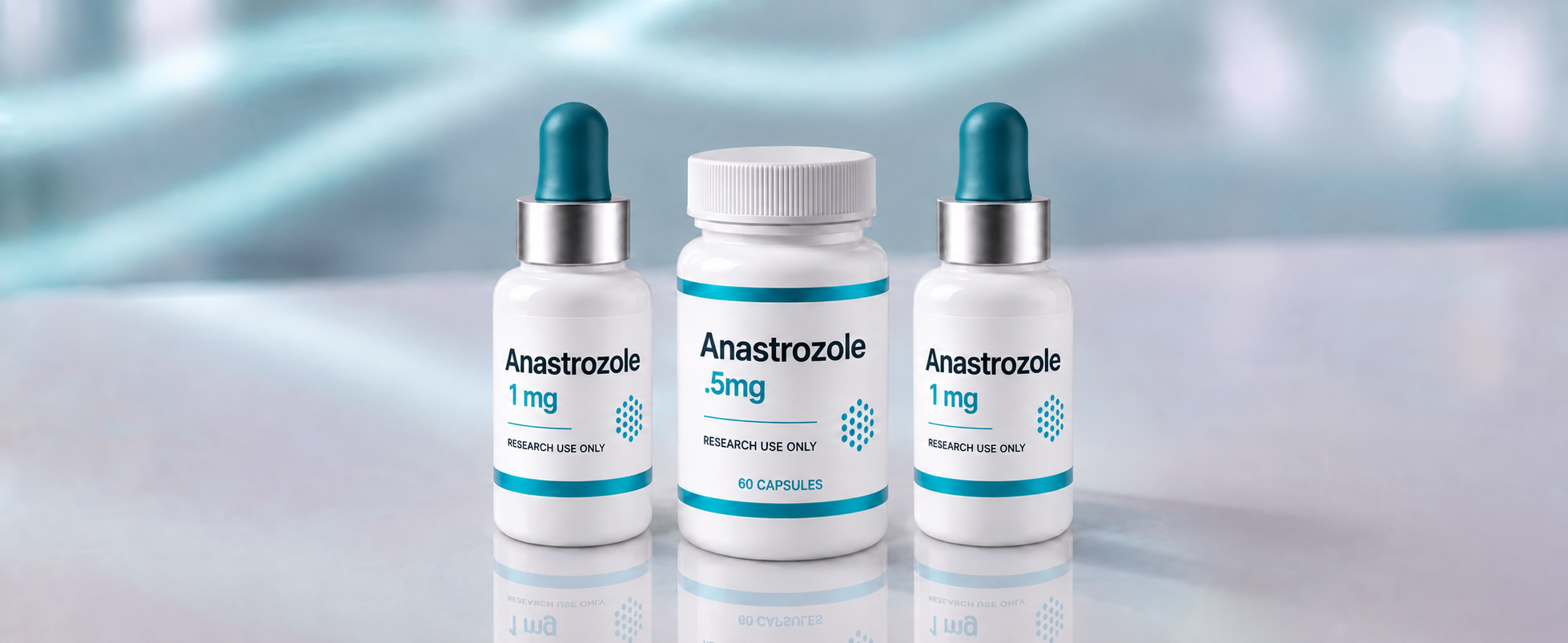 A row of Anastrozole research vials, mock product photograph