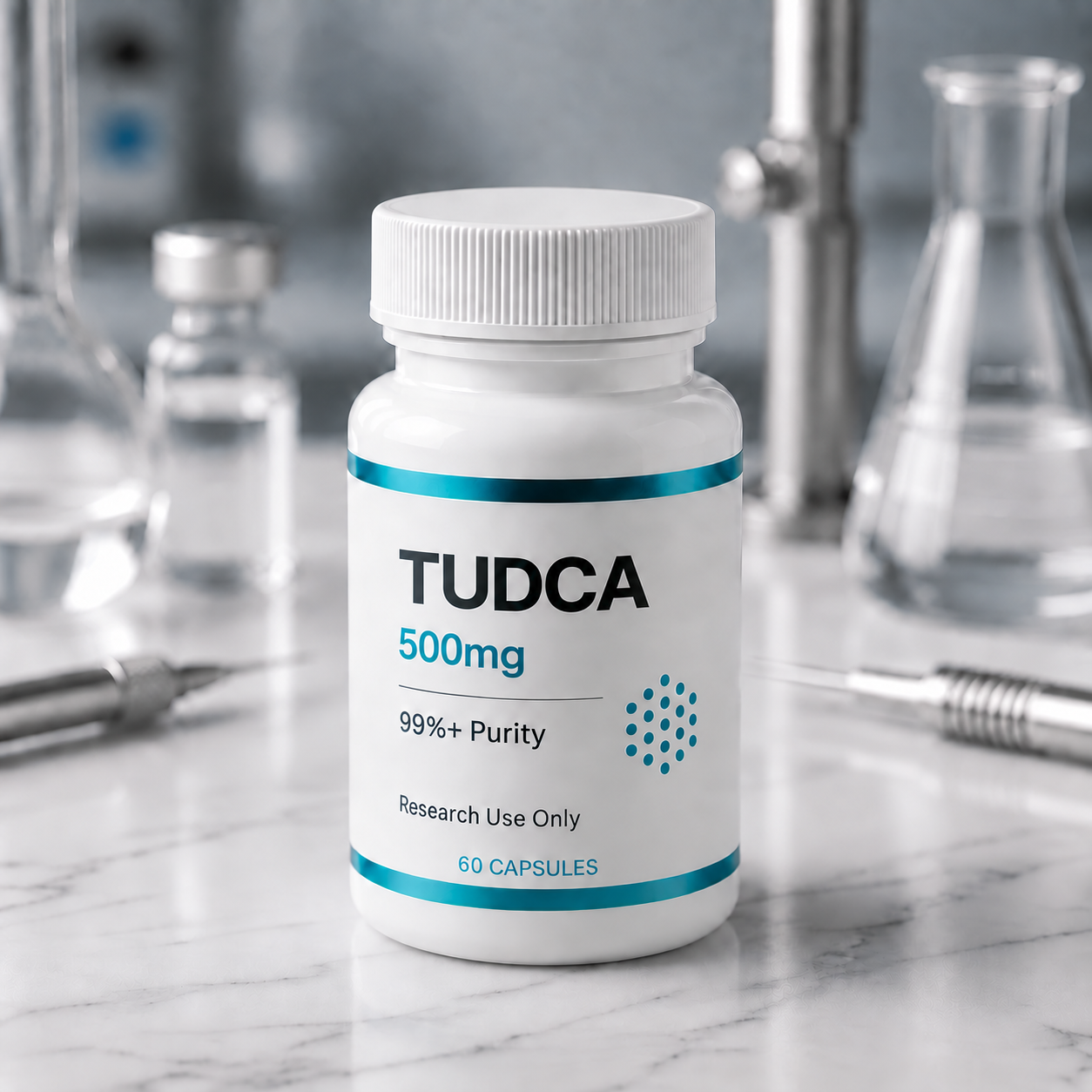 TUDCA vial, mock product photograph